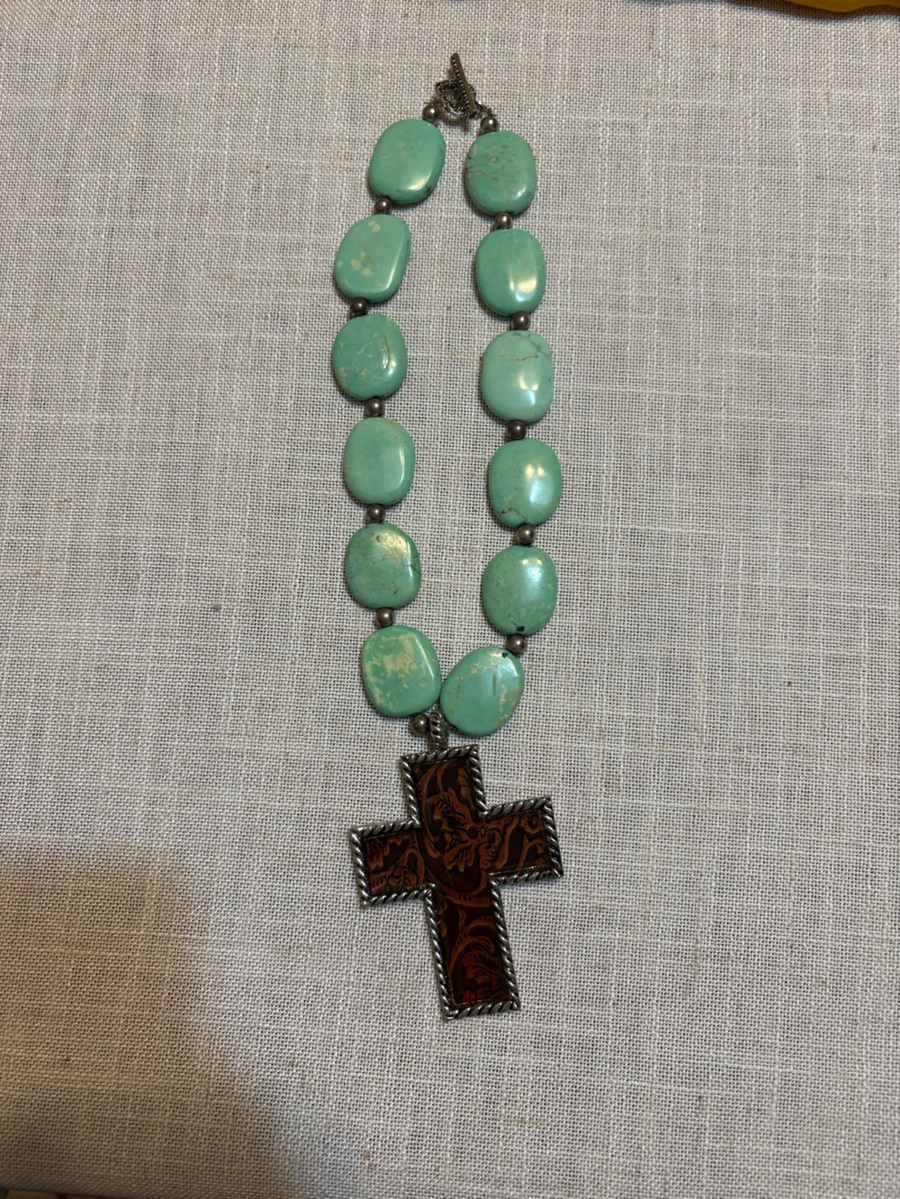 Turquoise Bead Necklace with lacquered Cross Pendant - Women Jewelry